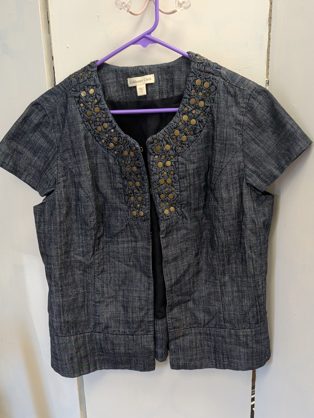 Coldwater Creek Charcoal Short-Sleeve Embellished Jacket